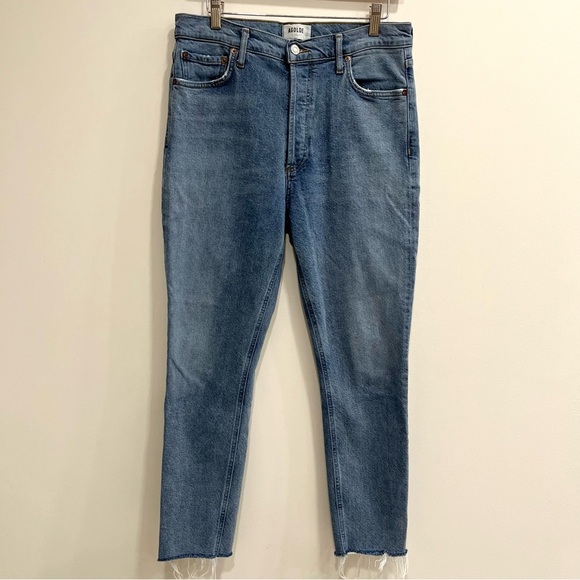 Agolde Nico High-Rise Slim Jeans Raw Hem Button Fly Medium Wash Size 29 - Picture 3 of 14